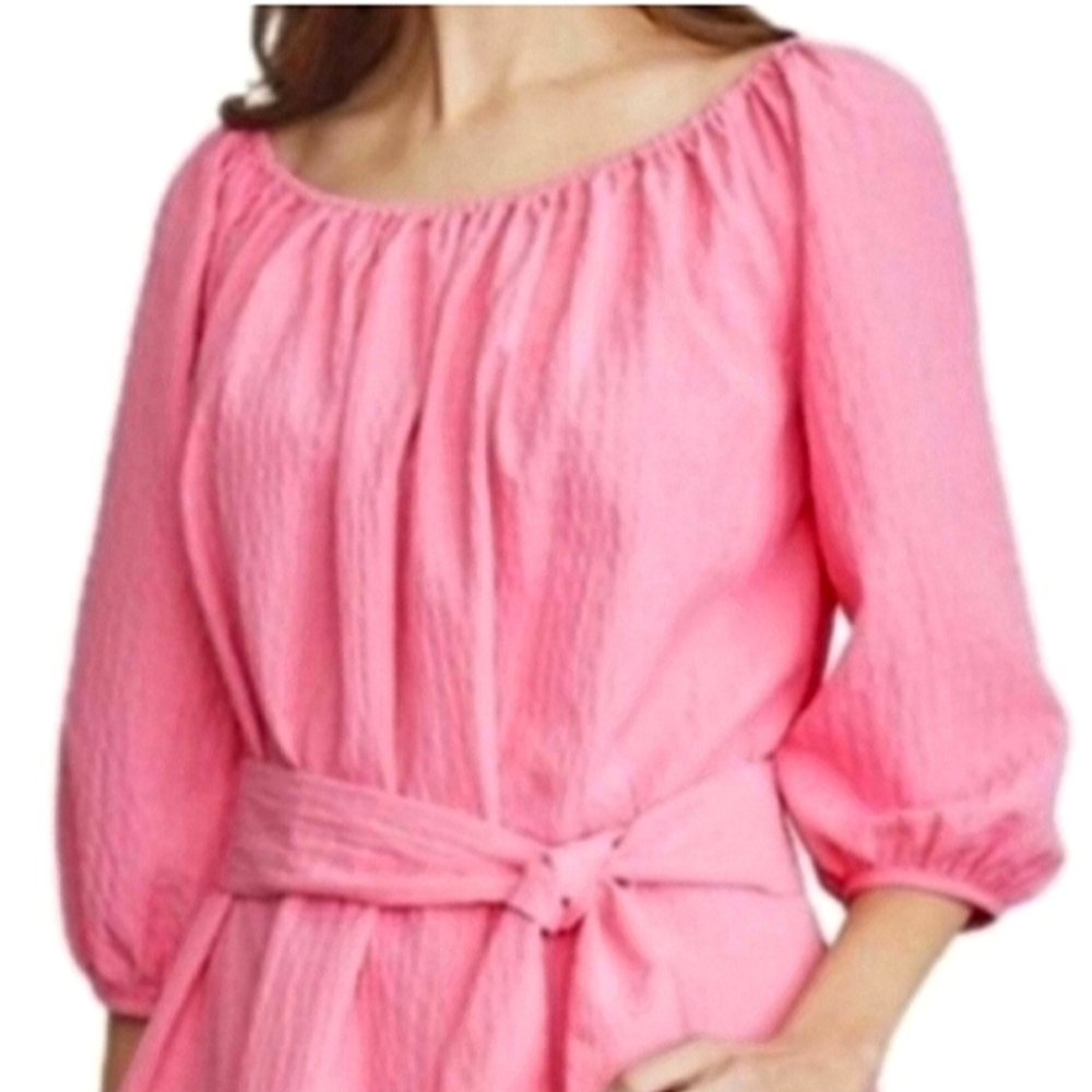 Elizabeth and James Textured Pink Balloon Sleeve Dress Sz Large - Picture 5 of 16